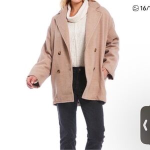 Free People Beige Double-Breasted Pea Coat